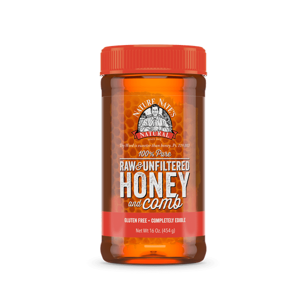 Nature Nate's Honey with Comb, 100 Pure Raw and Unfiltered Honey, 16