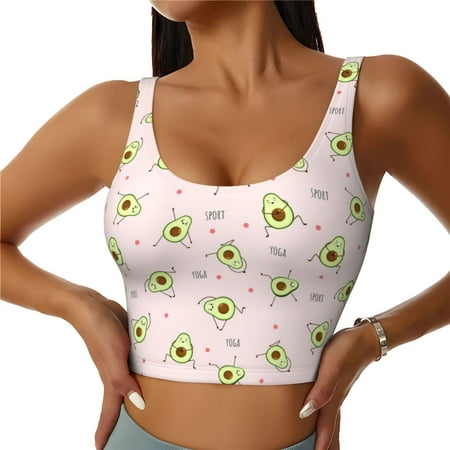 Xecao Avocado Doing Sport Yoga for Sports Bra with Removable Pads  Crop Tank Top Design  Women s Longline Sports Bra - Non-Wired - XX-Large