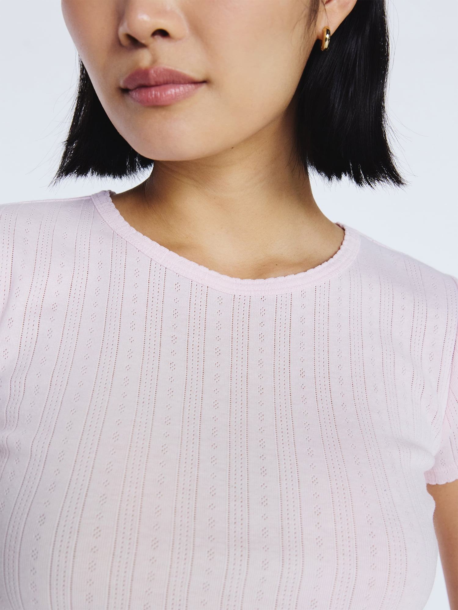 Free Assembly Women's and Women's Plus Pointelle Mini Tee with Short Sleeves, Sizes XS-4X