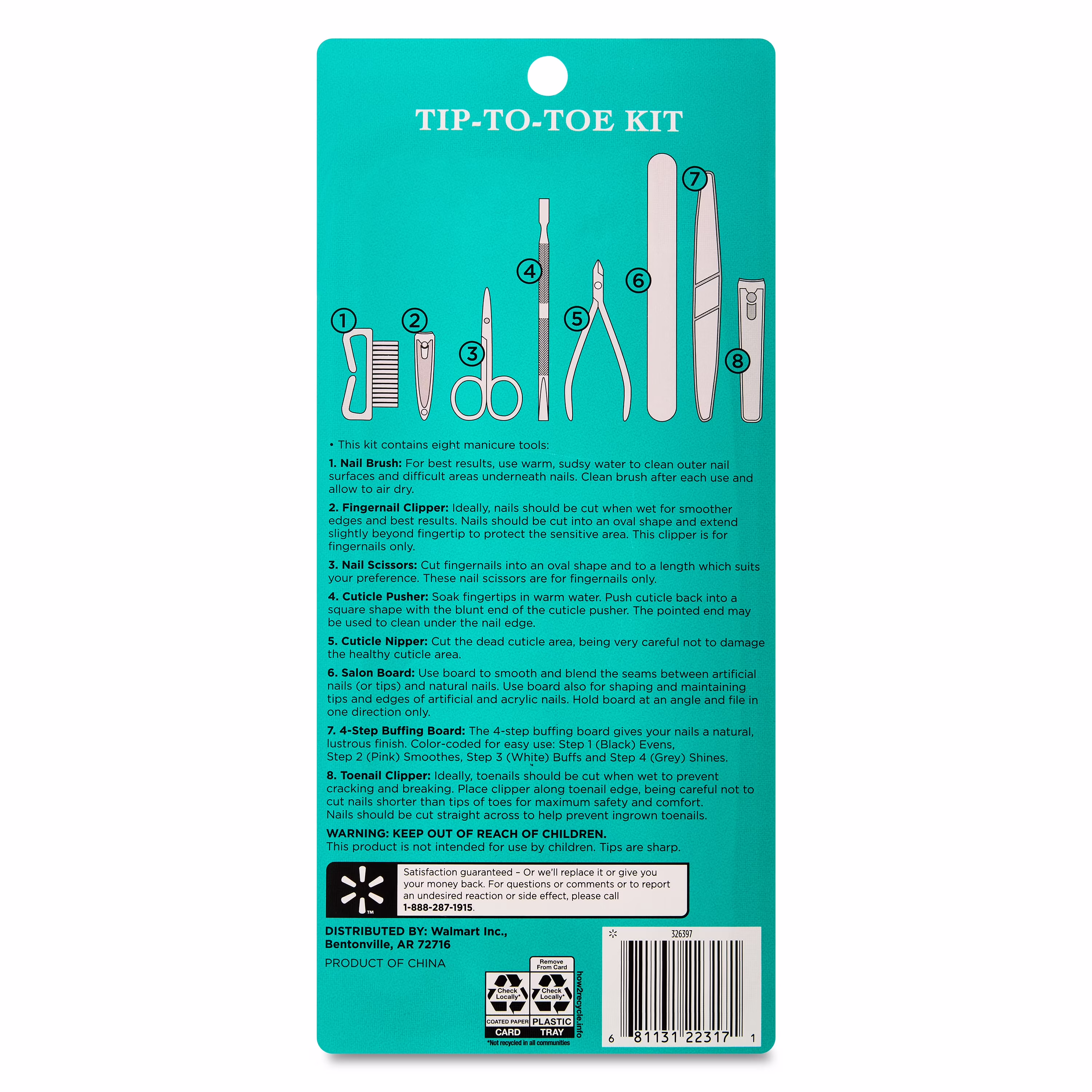 Equate Tip-to-Toe Pedicure Kit, 8 Pieces