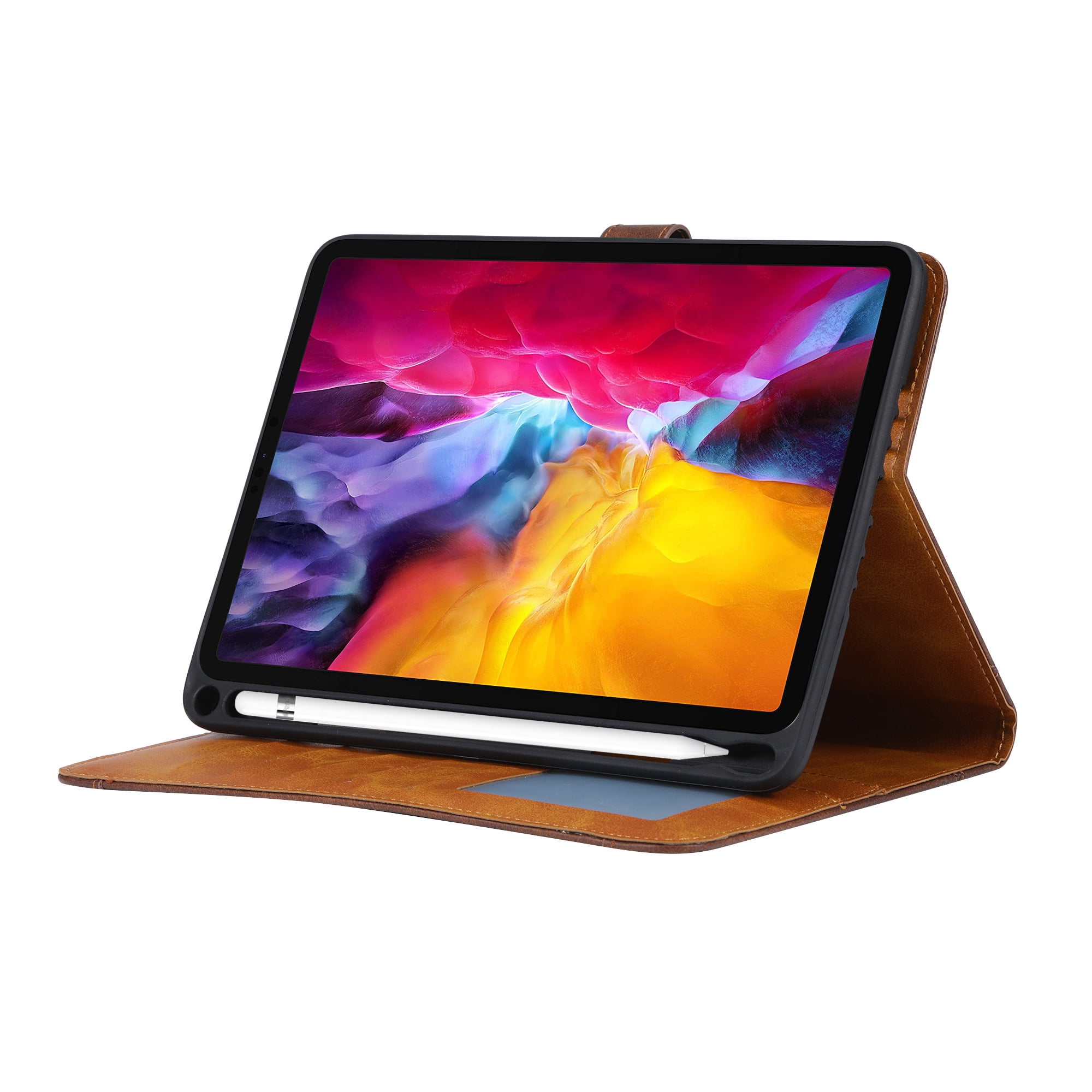 TECH CIRCLE Leather Case for (2022/2021/2020/2018) Apple 12.9-inch iPad Pro (6th/5th/4th/3rd Generation) - Smart Stand Case with Pencil Holder & Card Slots, Pink