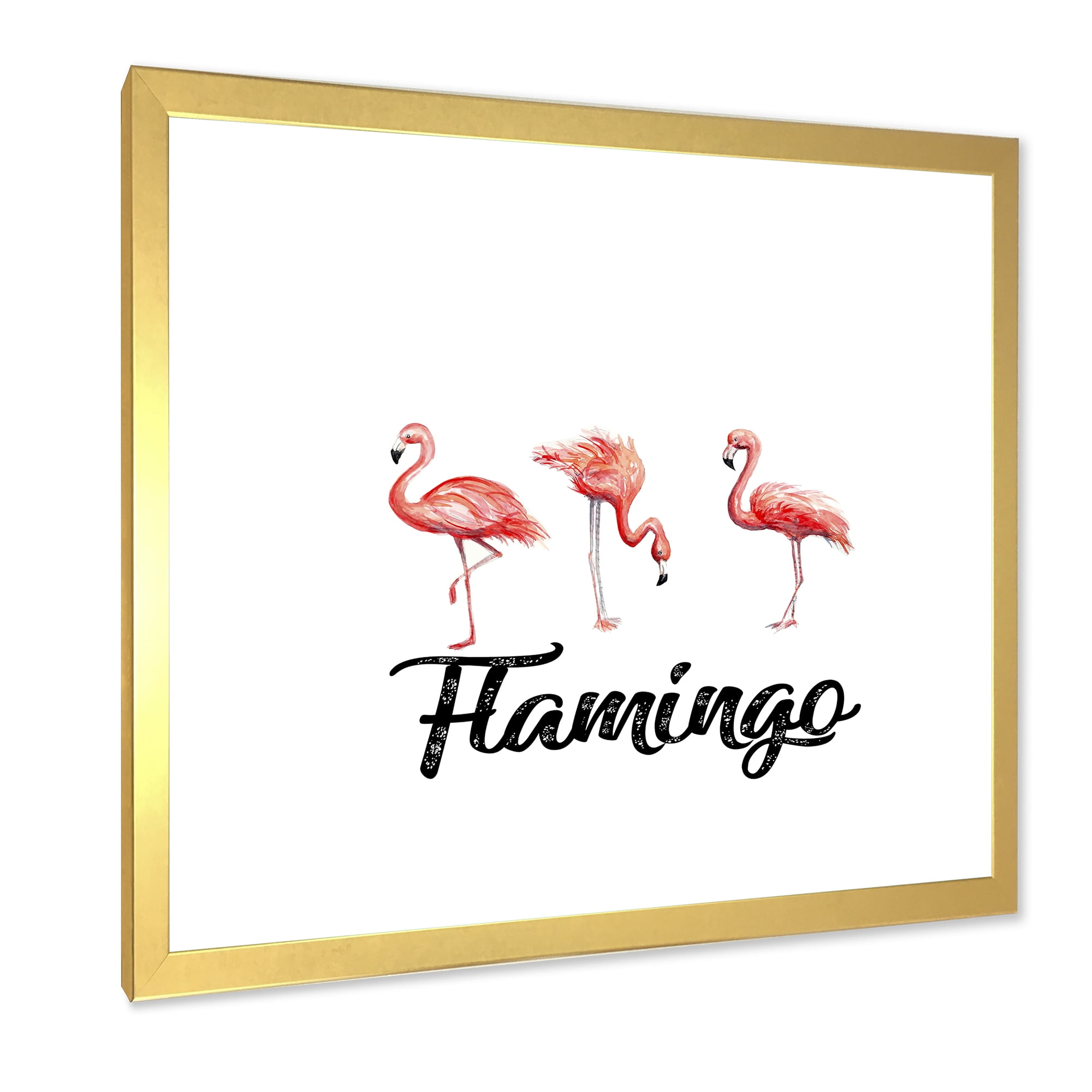 Designart 'Three Flamingos On White' Farmhouse Framed Art Print