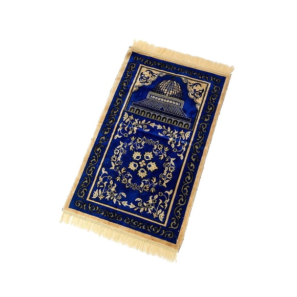 kurtrusly Muslim Prayer Rug Eid Embroidery Tapestry Carpet Non-Slip Mat Blue