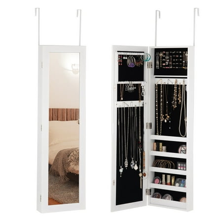Costway Door Mounted Mirrored Jewelry Cabinet Armoire Storage Organizer