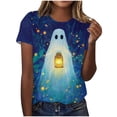 thumbnail image 2 of Women's Mystical Ghost Lantern Graphic Tees Halloween Short Sleeve Crewneck T-Shirts Magic Forest Glowing Light Casual Fall Tops Women's Clothing, 2 of 6