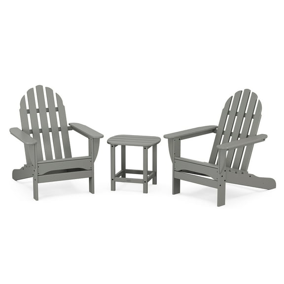 POLYWOOD Classic Adirondack 3-Piece Set with South Beach 18" Side Table in Slate Grey