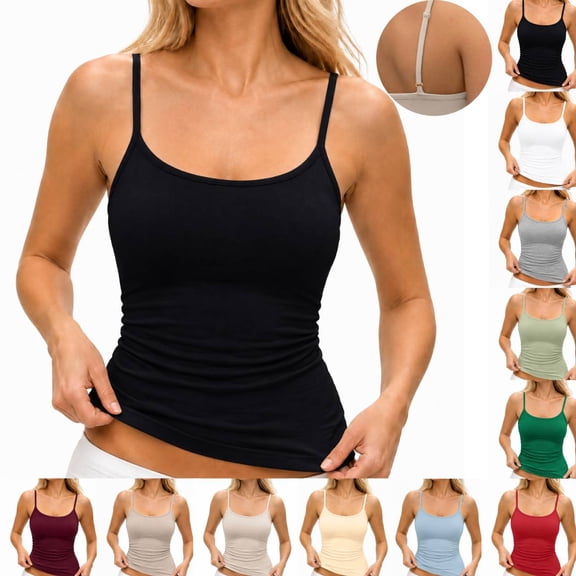Tank Tops Womens Basic Adjustable Spaghetti Strap Camisole Slim Fit Summer Going Out Cami Tops Dark Blue XS