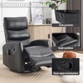 thumbnail image 3 of Leumius Swivel Recliner Chair,360° Glider Rocking Chair with Massage and Heating,PU Leather Small Manual Recliner for Nursery Home Theater,Black PU, 3 of 7