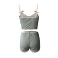 thumbnail image 4 of Liacowi Women 2 Piece Knitted Shorts Set Sleeveless Patchwork Camisole Tops High Waist Shorts Loungewear Suit, 4 of 5