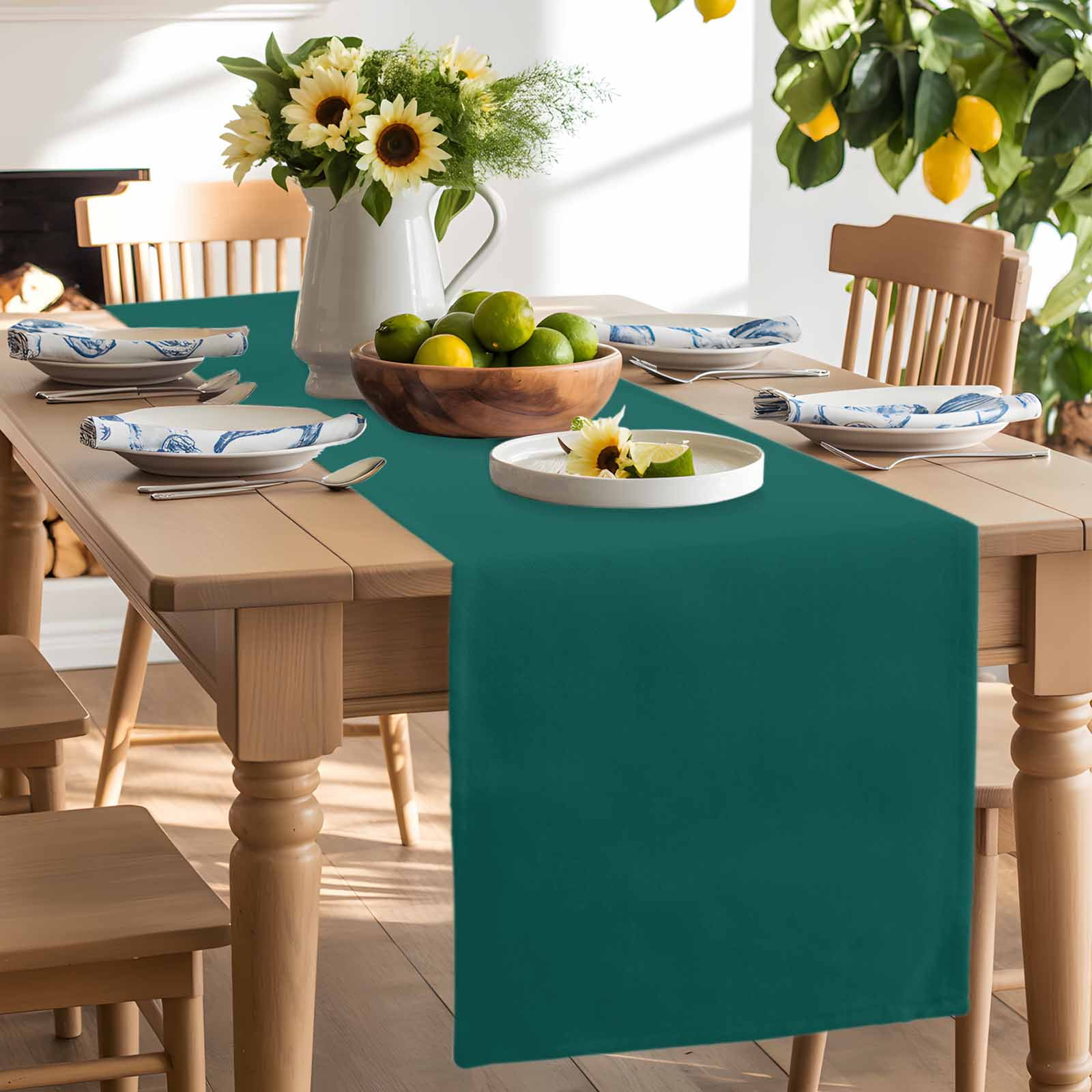 Dark Green Cotton Linen Table Runner for Dining Kitchen, Modern Pure Dark Green Wedding Outdoor Party Tablerunners Decoration, Dresser Scarf Coffee Tablecloth Runners 13x70 Inches