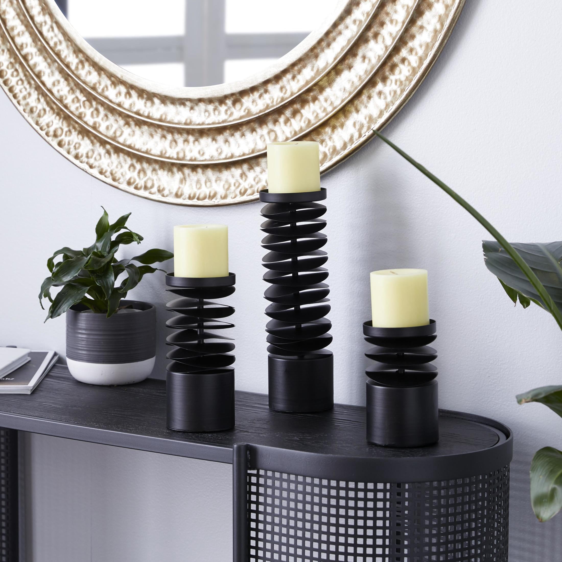 DecMode 3 Candle Black Metal Candle Holder, Set of 3