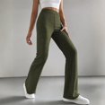 thumbnail image 5 of CIENVNSTG Women's Wide Leg Pants Ribbed Casual Flare Leg Pants Elastic High Waist Slim Fit Home Bell Bottom Pants for Daily Wear Outings Green M, 5 of 7