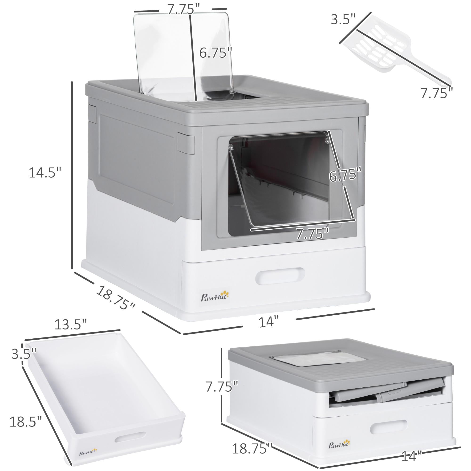 Glavbiku Foldable PP Enclosed Cat Litter Box with Scoop,Portable Pet Cat Litter House with Tray,Gray