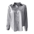 thumbnail image 5 of Breezora Satin Blouse for Women Long Sleeve Button Down Shirt Elegant Dressy Top for Office Wear XXL Size Silver, 5 of 6