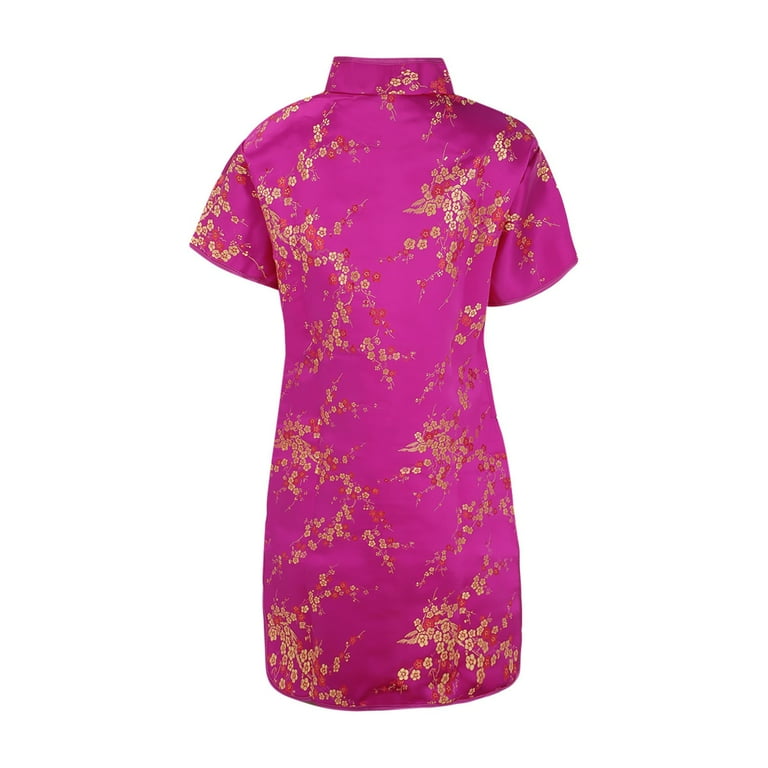 PINQI Toddler Big Kids Short Sleeve Chinese Dress Stand Up Collar Floral  Print Cheongsam New Year's Gown Holiday Dresses for Birthday Wedding(1-Hot  Pink,6-12 Months) - Walmart.com