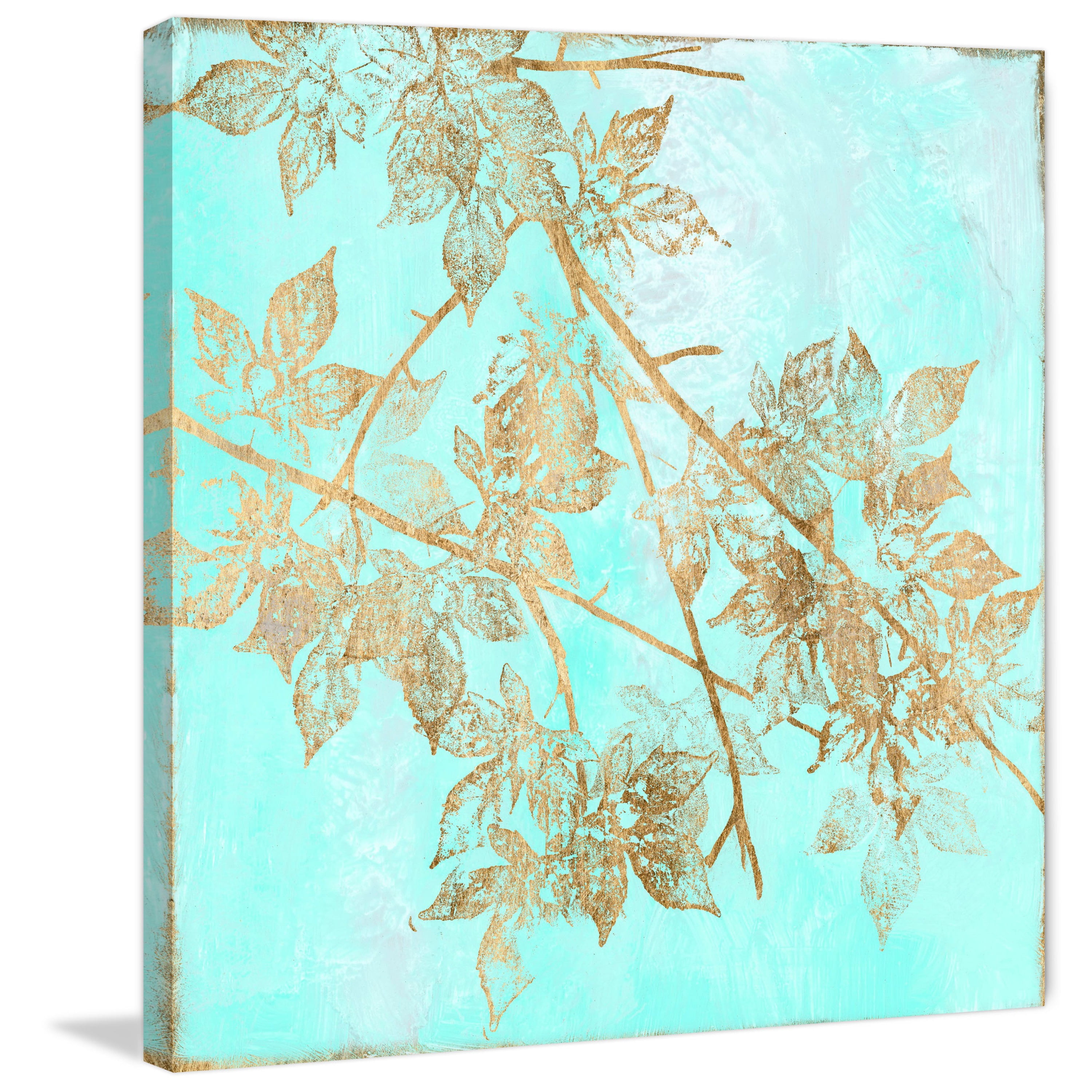 Marmont Hill "Aqua & Gold Maple I" Painting Print on Wrapped Canvas
