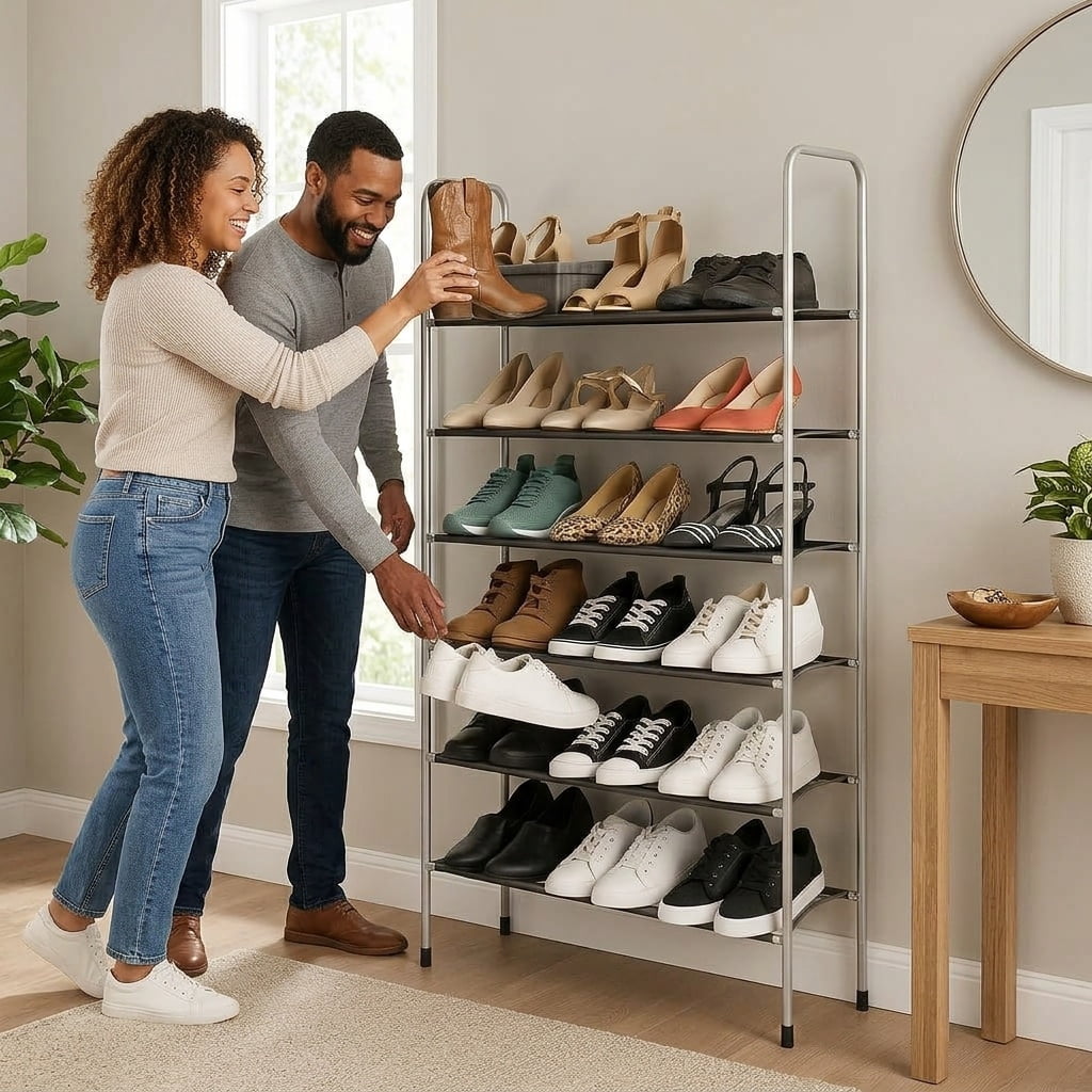 USTECH 10-Tier Expandable Metal Shoe Rack Organizer | Adjustable & Stackable Shoe Shelf for 40 Pairs | Free Standing Closet Storage with Non-Slip Finish & Rubber Feet for Entryway & Bedroom