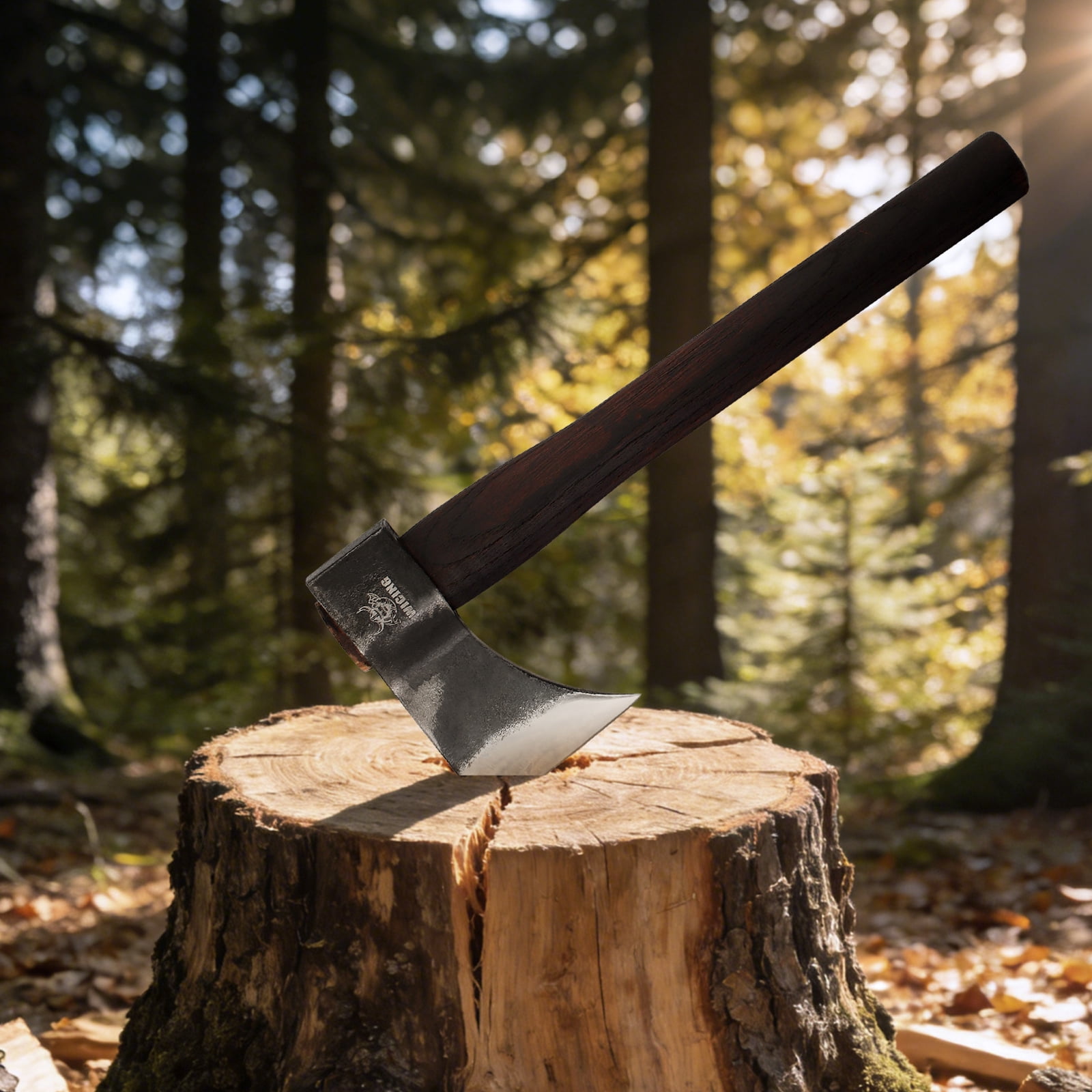 WICING 15.7" Hatchet, 1065 Manganese Steel Blade with Beech Wood Handle, Balanced Hand Axe for Outdoor Use