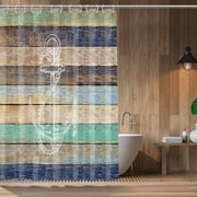 MONOJOY Nautical Anchor Wood Grain Stripe Print Fabric Shower Curtain Rustic Bathroom Decor Curtain, 72" L x 72" W
