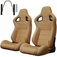 thumbnail image 5 of Universal Racing Seats 2PC Set - Brown Stitched PVC Leather Bucket Seats w/Adjustable Recline & Sliders, Carbon Fiber Look Backrest, Lightweight for Car/Truck (No Bracket), 5 of 8