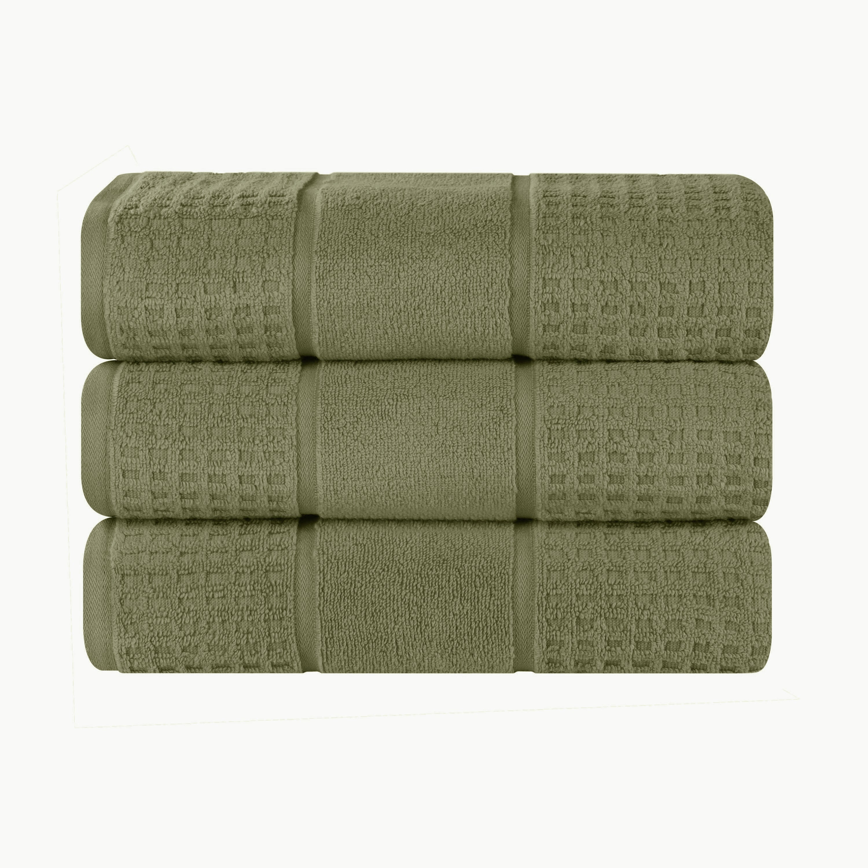Superior Zero Twist 3-Piece Cotton Bath Towel Set, Waffle Border Ultra Doft Quick Dry Towels, Forest Green