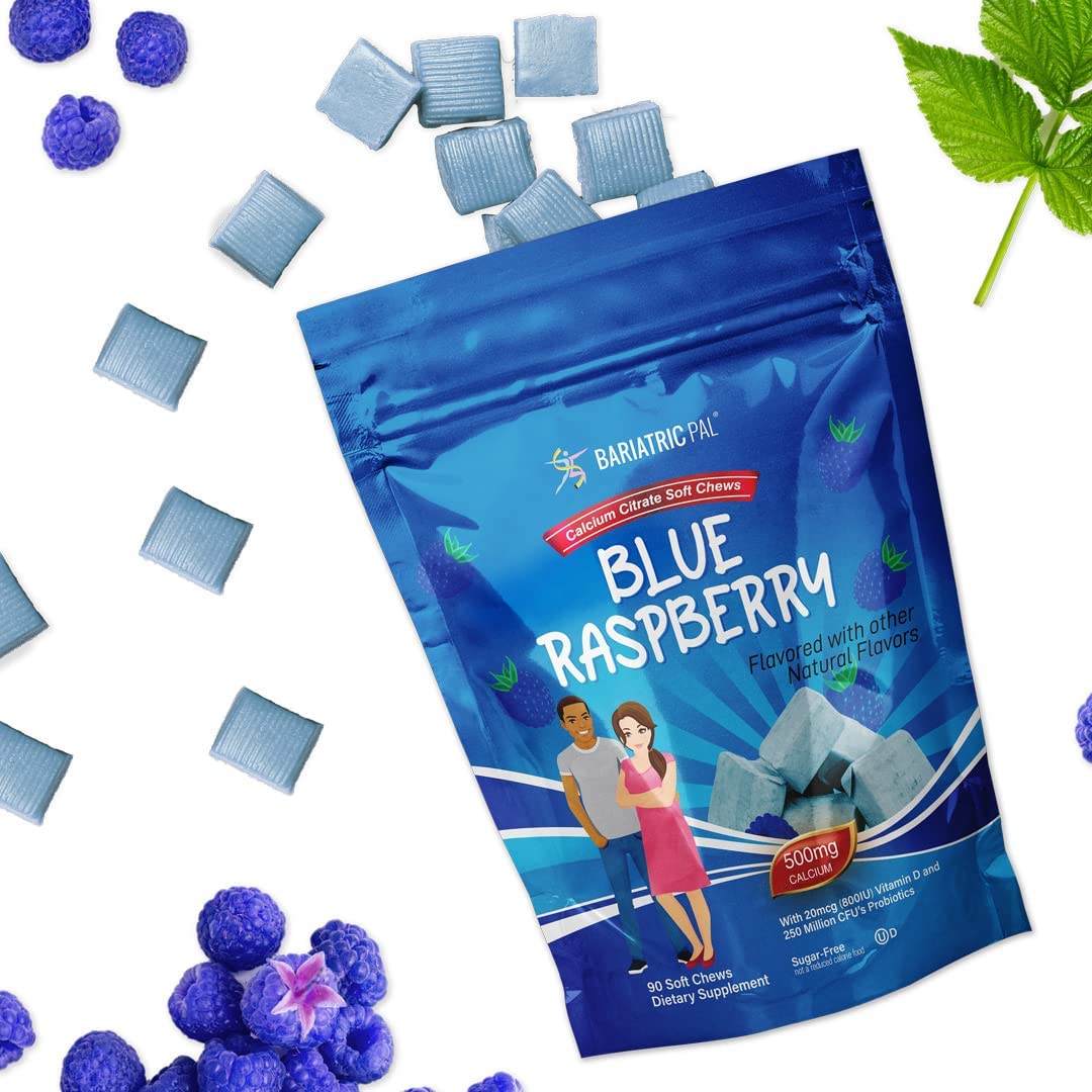 BariatricPal Sugar-Free Calcium Citrate Soft Chews 500mg with Probiotics - Blue Raspberry Size: 90ct
