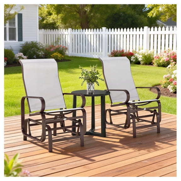 Gliding Lounger Chairs Set of 2, Patio Rockers Beige, Metal & Mesh, Outdoor Relaxation