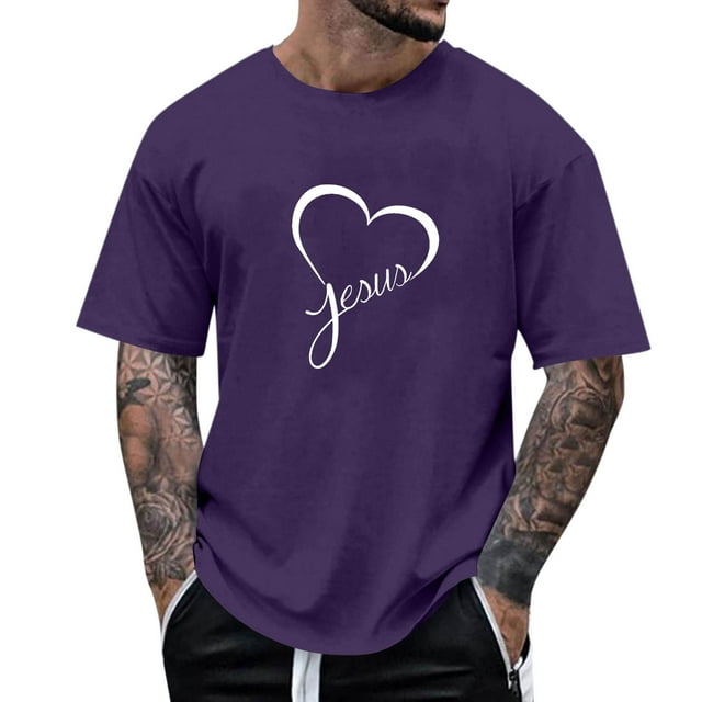 Yaoyar T-Shirts Graphiques Imprimés Cœur d'Amour pour Hommes Saint-Valentin T-Shirt Manches Courtes Col Rond Vintage T-Shirt Décontracté Été Tendance Pulls de Rue