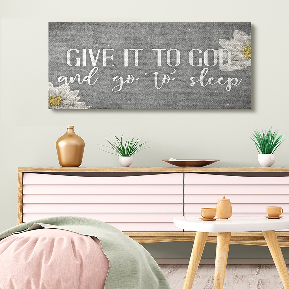 Stupell Industries Give It to God Phrase Rustic Distressed Grey Canvas Wall Art by Kim Allen