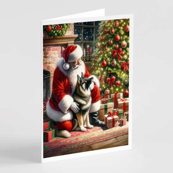 Norwegian Elkhound and Santa Claus Greeting Cards Pack of 8 7 in x 5 in