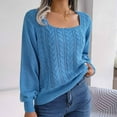 thumbnail image 2 of YUGYXL Womens Fall Sweaters Cable Knit Square Neck Lantern Sleeve Casual Loose Cute Vintage Pullover Top Trendy Clothes Blue L, 2 of 8