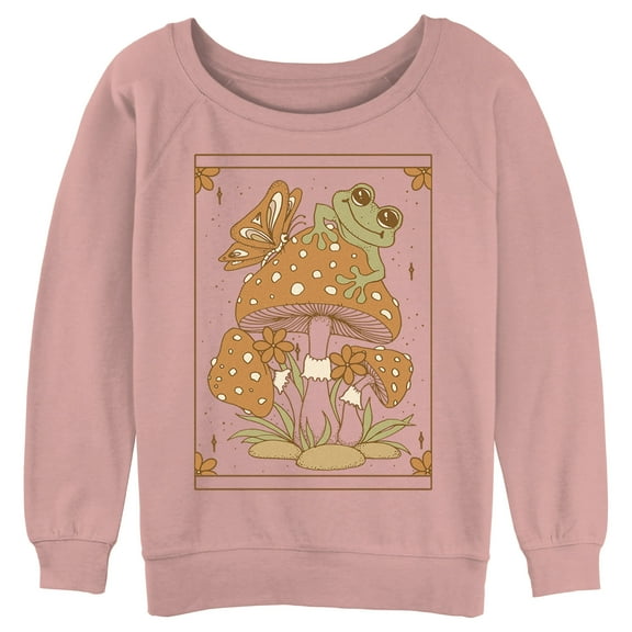 Junior's Lost Gods Frog and Mushroom Tarot  Sweatshirt Desert Pink 2X Large