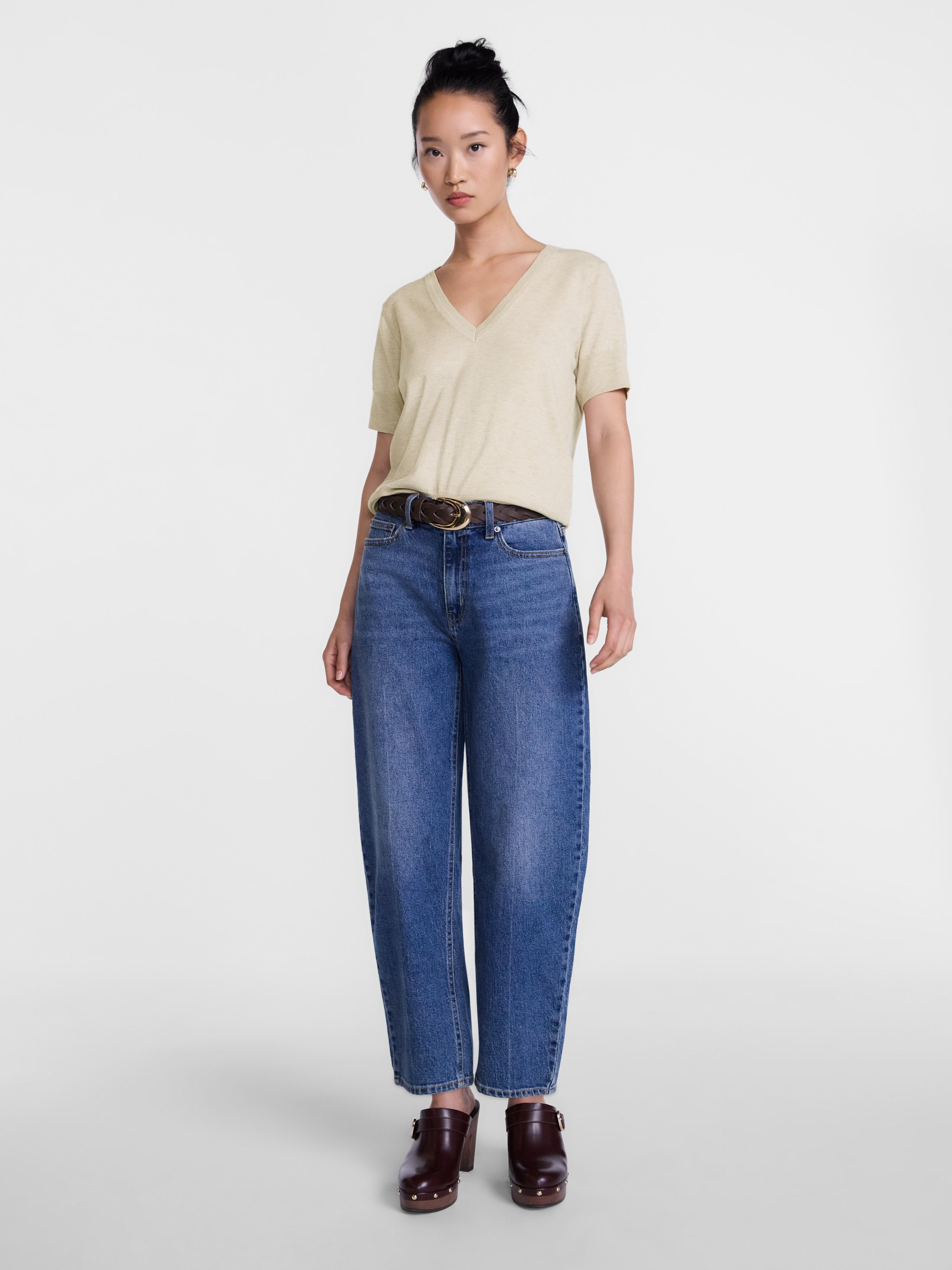 Scenario Women's V-Neck Lightweight Sweater with Short Sleeves, Sizes XS-XXXL
