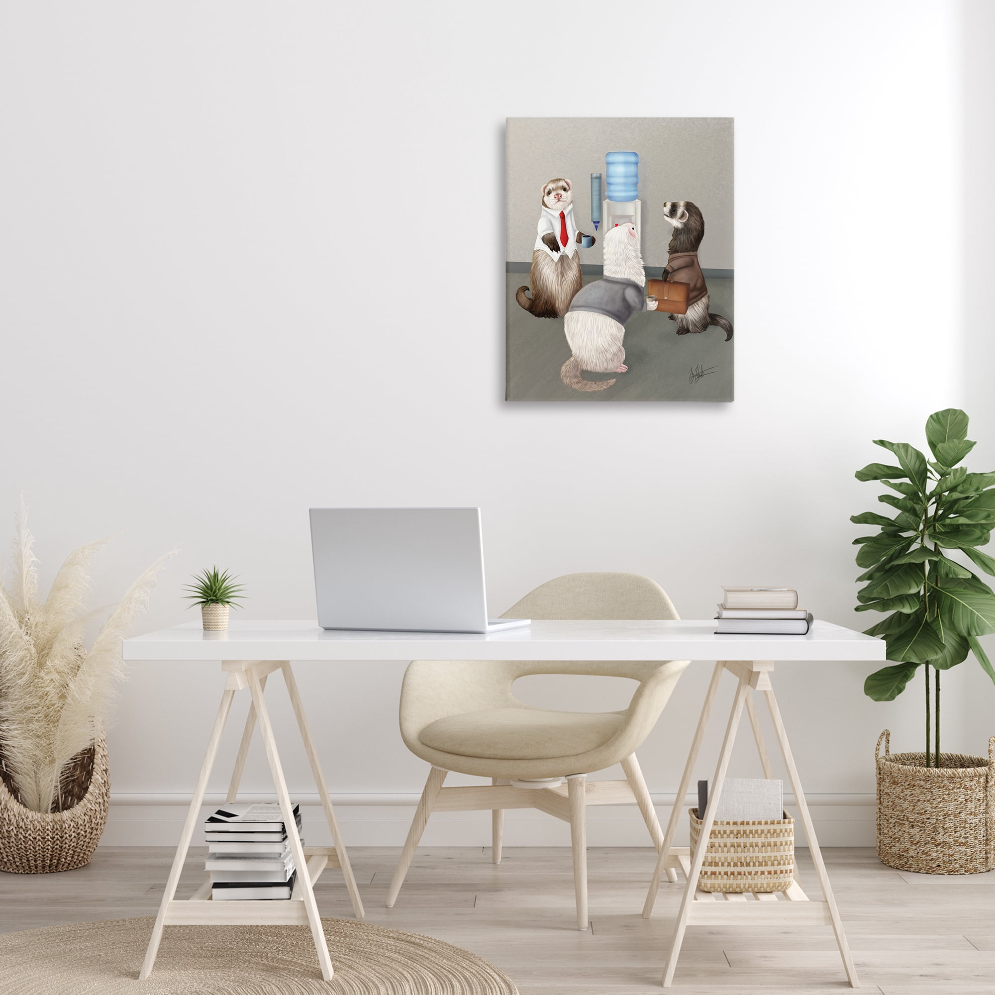 Stupell Industries Office Ferrets Water Cooler Animals & Insects Painting Gallery Wrapped Canvas Art Print Wall Art, 24 x 30