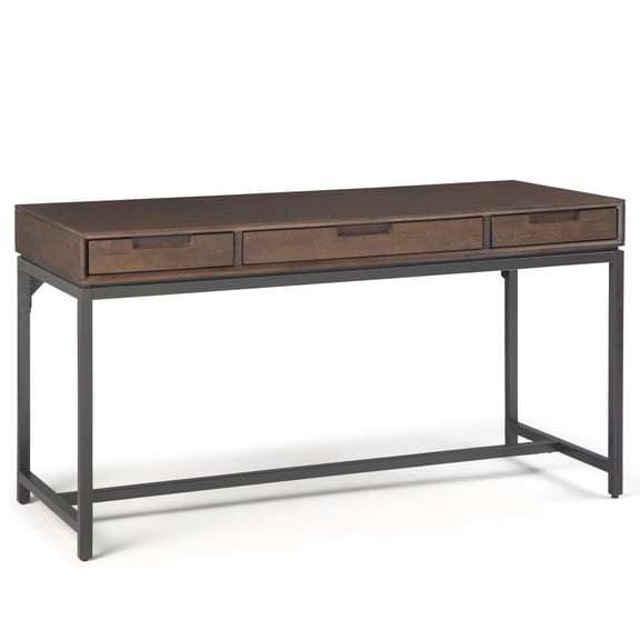 Simpli Home Banting 60 inch Wide Solid Wood Industrial Mid Century Desk in Walnut Brown