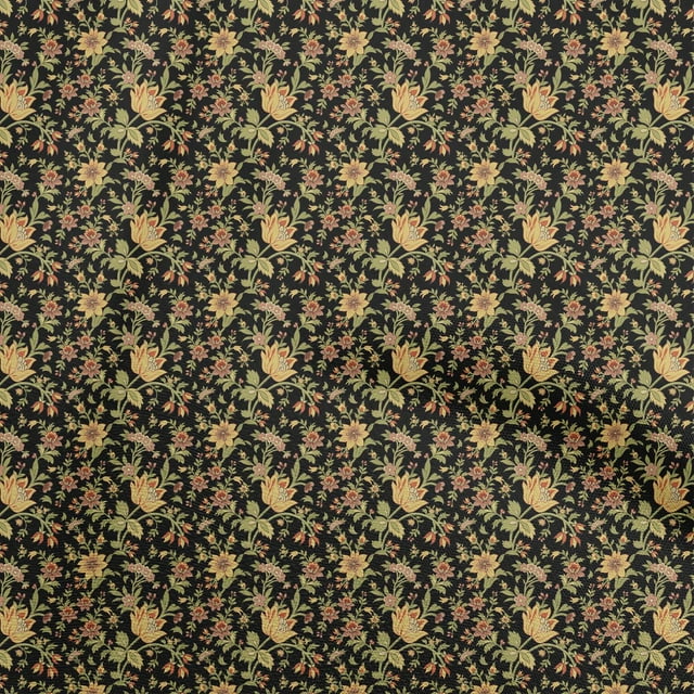 oneOone Coton Soie Noir Tissu Jacobée Robe Florale Tissu Tissu Imprimé par la Cour 42 Pouces de Large