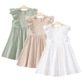 thumbnail image 2 of MXIEZI 2-6 Years Toddler Girls Cotton Linen Dresses Kids Summer Solid Color Sundress Baby Ruffle Sleeve Casual Dresses for Girls, 2 of 9