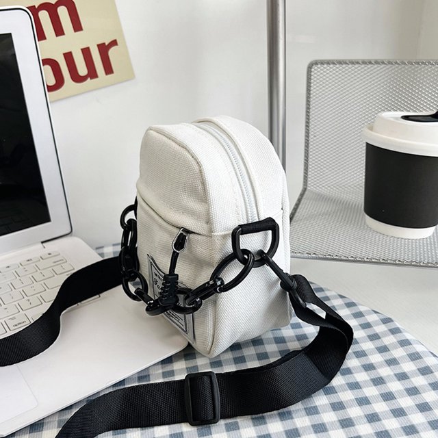 Bolsa bandolera de lona para mujer Mini bandolera simple con cadena y cremallera (blanco) Ehuebsd Para Estrenar