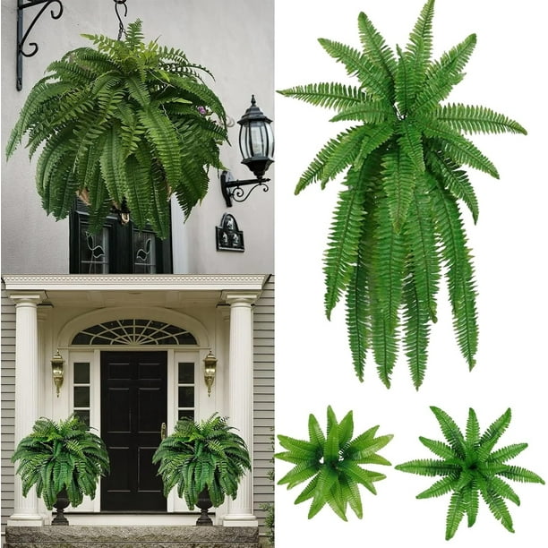 SCZ Helechos de imitación para macetero de exterior, helecho artificial realista, grande y resistente a los rayos UV