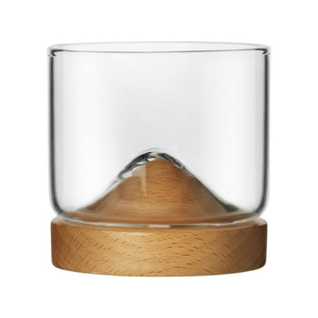

Whiskey Glass Mountain Fuji Style Wine Glass Teacups with Wooden Bottom - Infusing Coffee Milk Tea Zelkova