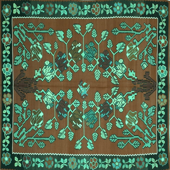 Ahgly Company Indoor Square Animal Turquoise Blue Traditional Area Rugs, 6' Square