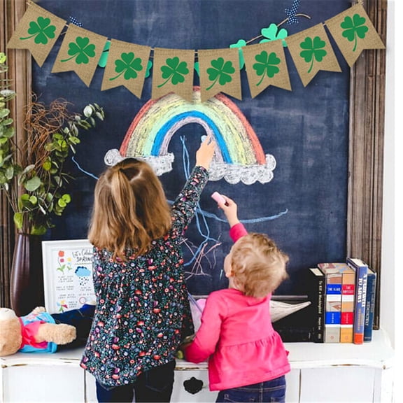 St. Patrick's Day Linen Flag Pennant Bunting 200cm, Irish Holiday Shop Scene Decor for Mall Bar Party Street Decoration March 17th