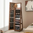 thumbnail image 4 of Gymax Jewelry Organizer with Lockable Cabinet, Mirror and LED Lights, Brown, 4 of 10