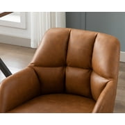 Guyou Modern Swivel Office Chair No Wheels, PU Leather Upholstered Desk Chair Armchair with Black Metal Legs for Living Room Bedroom Home Office, Brown