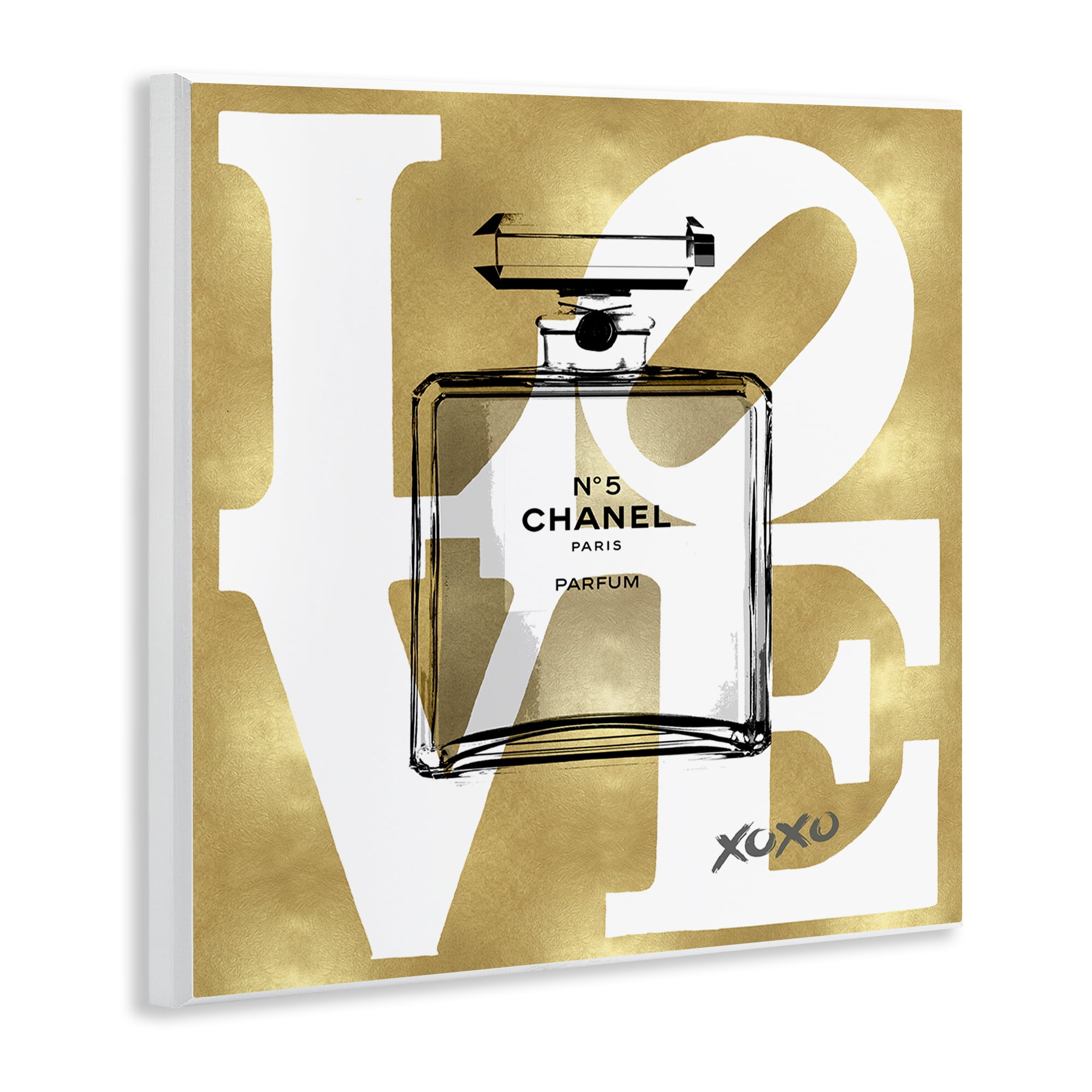 Stupell Industries Gold & White Love Perfume Fashion Painting Unframed Art Print Wall Art, 12 x 12