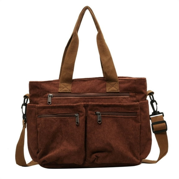 Solid Color Corduroy Tote Vintage Casual Shoulder Bag Canvas Grocery Shopping Sack Women's Work Handbag Eco-Friendly Reusable Tote