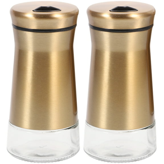 2 Pcs Stainless Steel Salt and Pepper Shakers Set with Glass Containers, Seasoning Bottles for Travel and Kitchen Use