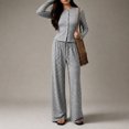 thumbnail image 6 of Women's Fall Striped Knit 2 Piece Outfit Long Sleeve Button Down Cardigan Top & Wide Leg Pants Set with Drawstring Waist Casual Loungewear for Daily Wear, Work 2XL, 6 of 6