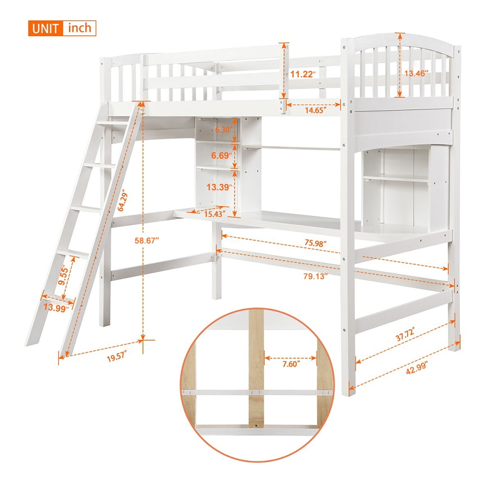 Lowestbest Loft Beds with Storage Bookshelfs and Desk, Loft Bed with Ladder and Guard for Kids Teens, White Lowestbest Loft Beds with Storage Bookshelfs and Desk, Loft Bed with Ladder and Guard for Kids Teens, White