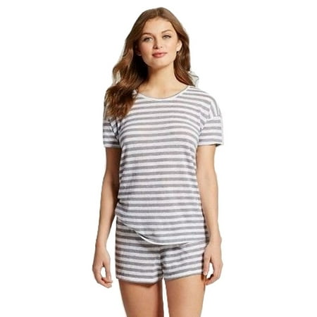 X-large Sleep Short - Beaute Fashion Women's Junior Fit Sleepwear T-Shirt Short Set Lounge Set Pajama PJ (X-Large, Grey/White Stripe)